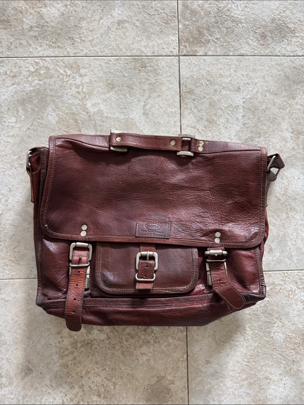 Vintage Brown Leather Messenger Bag for Men